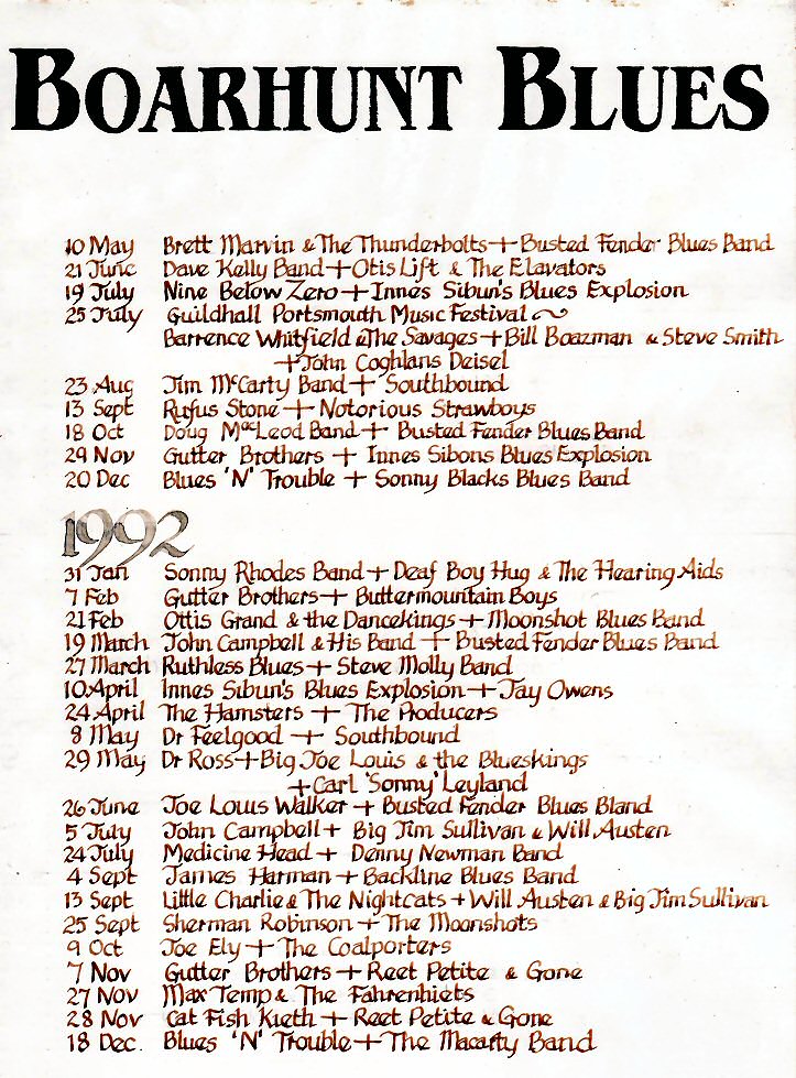 Boar's Head Gigs 1992